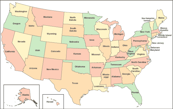 map of us with states. on this United States map