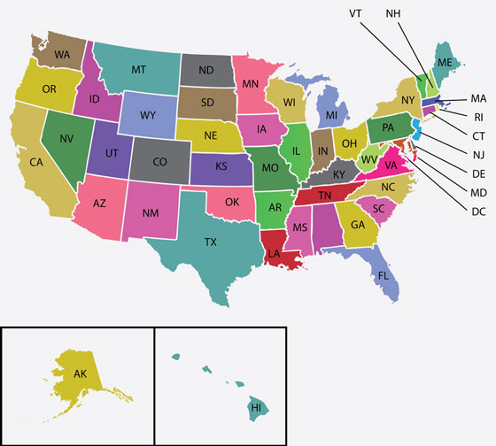 united states map with state abbreviations